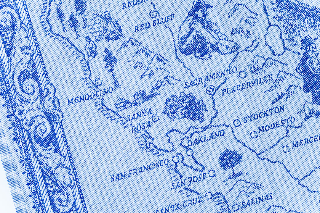 California State Map Jacquard Woven Kitchen Tea Towel - Blue - Crystal Arrow