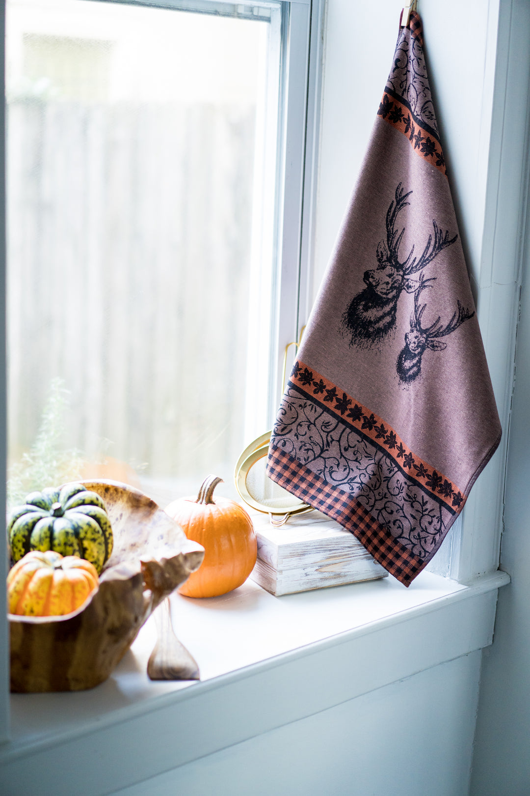 Elk Jacquard Woven Kitchen Tea Towel - Brown - Crystal Arrow