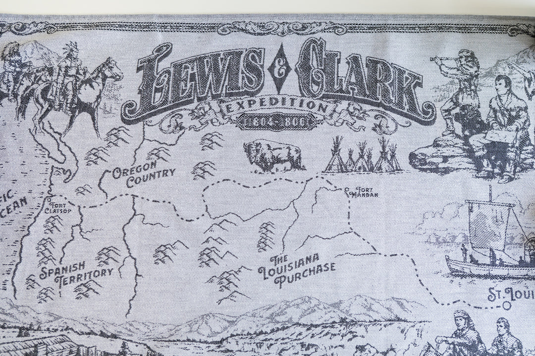 Lewis & Clark Expedition Jacquard Woven Kitchen Tea Towel - Black - Crystal Arrow