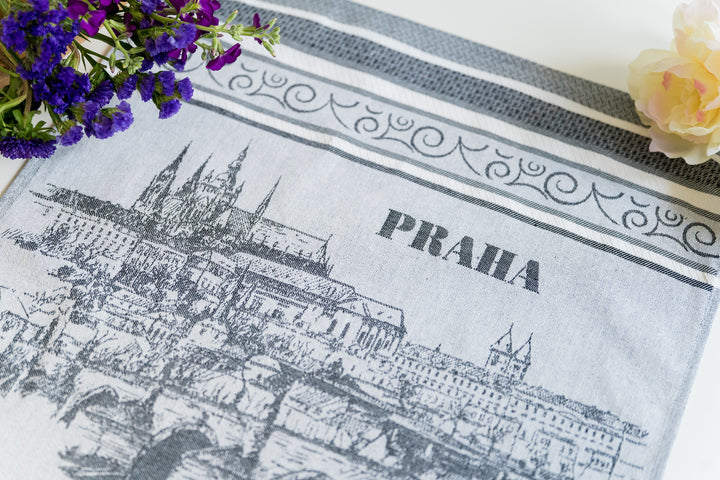 Prague Jacquard Woven Kitchen Tea Towel - Black - Crystal Arrow