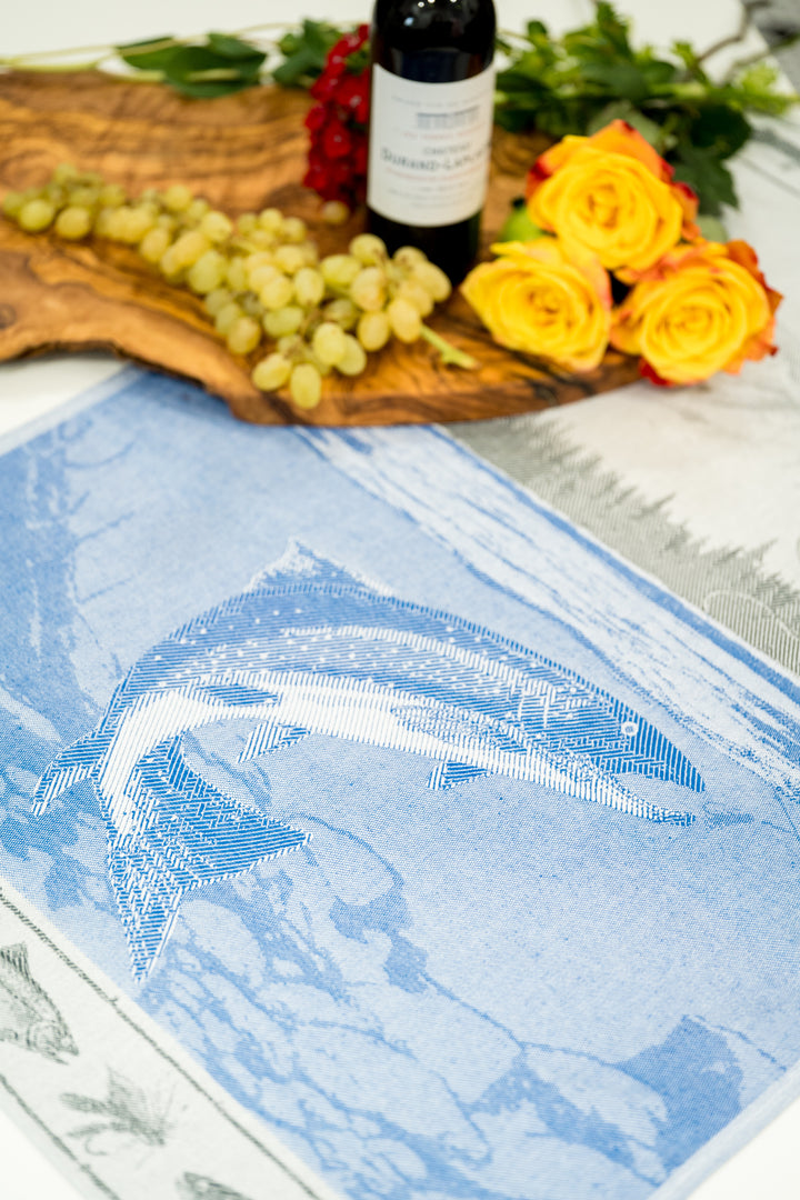 Fishing Jacquard Tea Towel - Gray and Blue