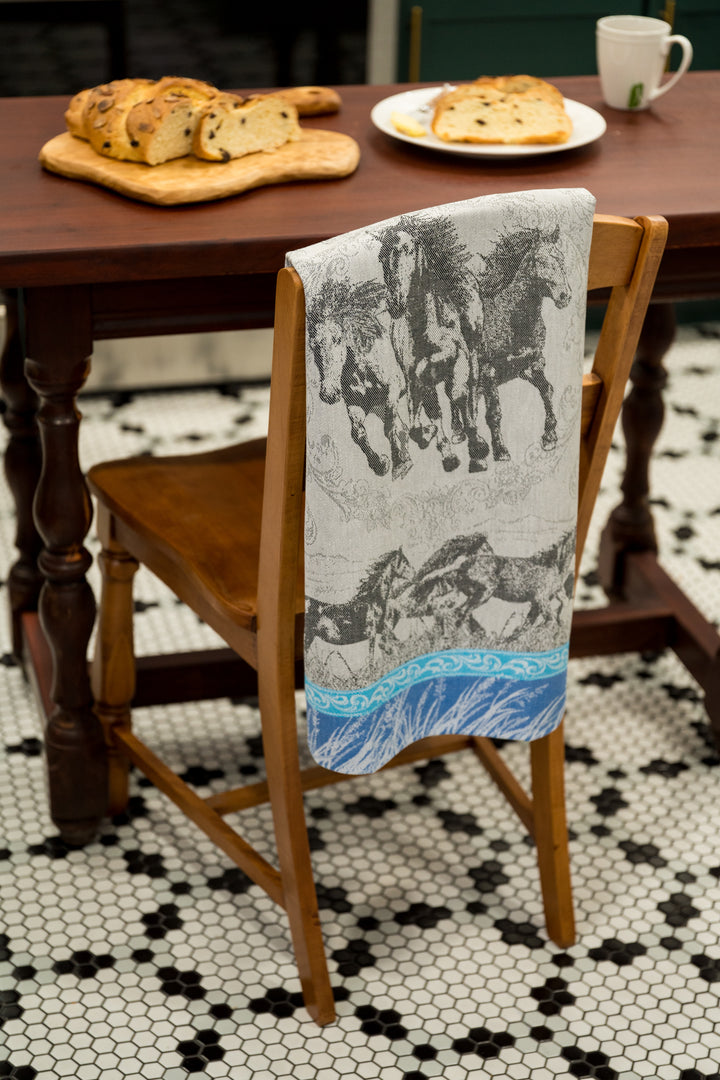 Mustang Trio Jacquard Woven Kitchen Tea Towel - Blue - Crystal Arrow