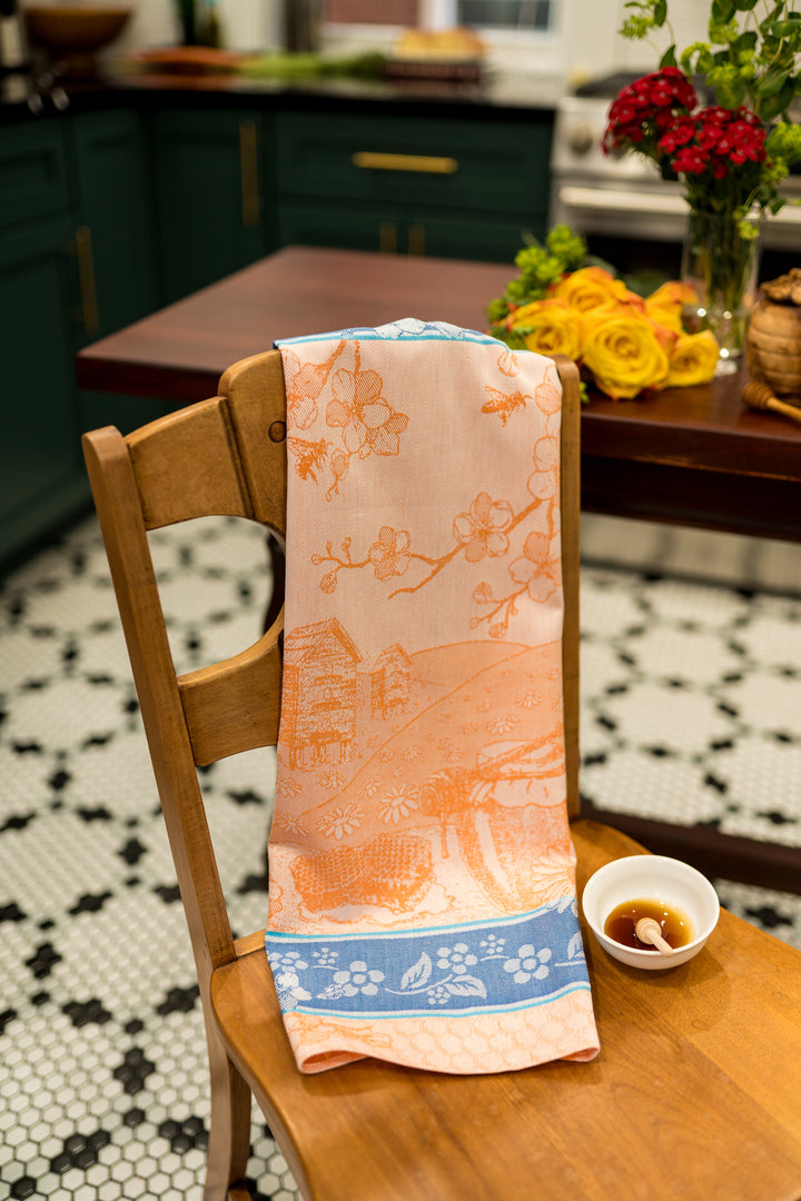 Honey Bees Jacquard Woven Kitchen Tea Towel - Orange - Crystal Arrow