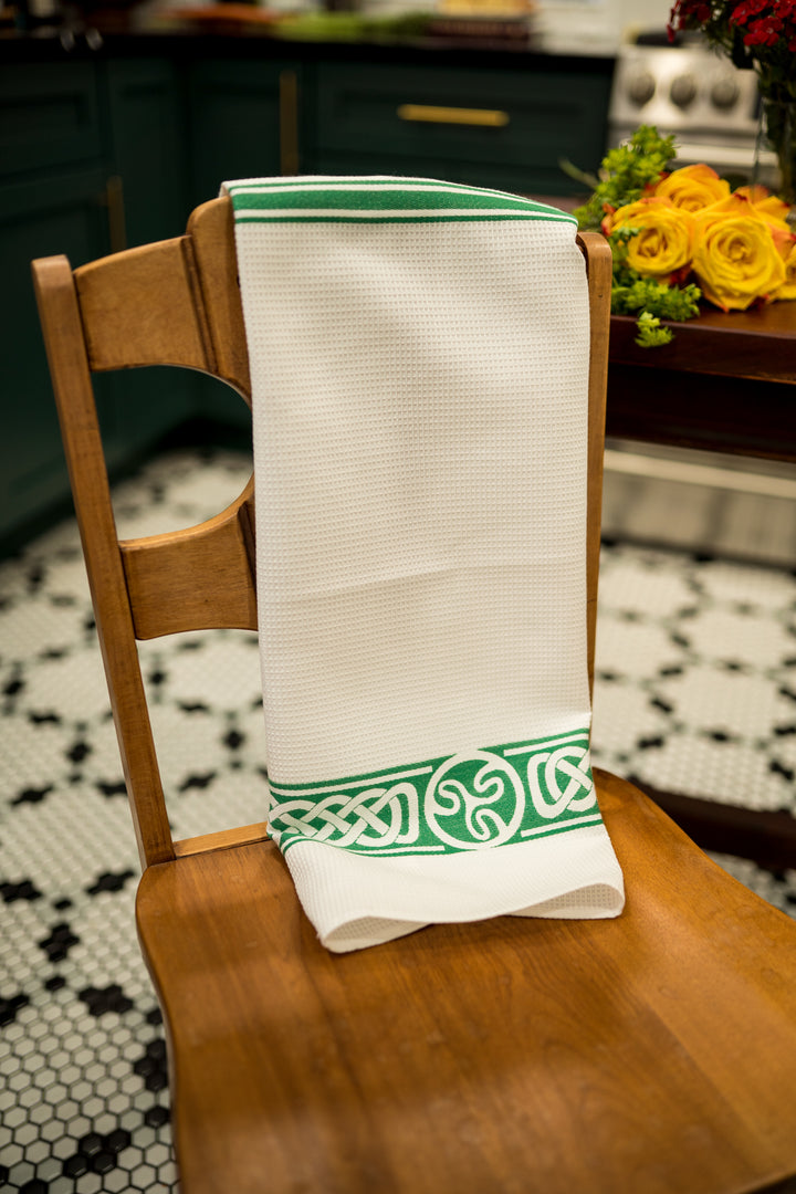 Celtic Knot Irish Design Jacquard Woven Kitchen Tea Towel - Green - Crystal Arrow
