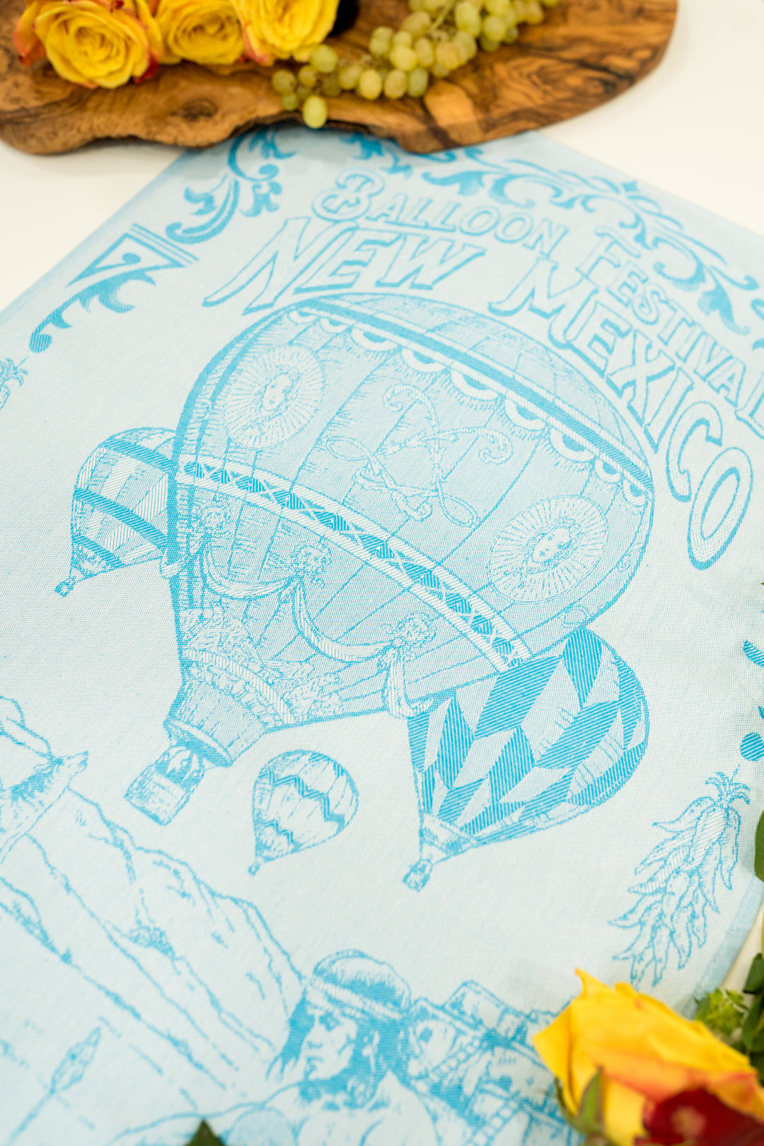 Hot Air Balloon Jacquard Woven Kitchen Tea Towel - Turquoise - Crystal Arrow