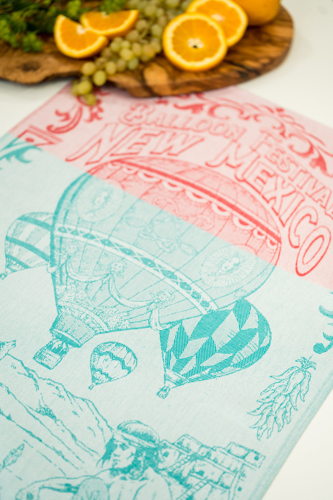 Hot Air Balloon Jacquard Woven Kitchen Tea Towel - Teal / Orange / Red - Crystal Arrow