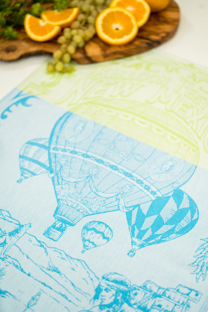 Hot Air Balloon Jacquard Woven Kitchen Tea Towel - Turquoise with Green - Crystal Arrow