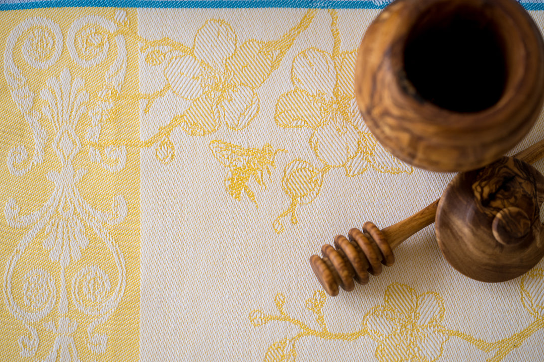 Honey Bees Jacquard Woven Kitchen Tea Towel - Yellow - Crystal Arrow