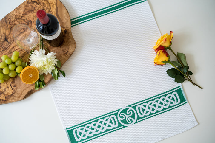 Celtic Knot Irish Design Jacquard Woven Kitchen Tea Towel - Green - Crystal Arrow