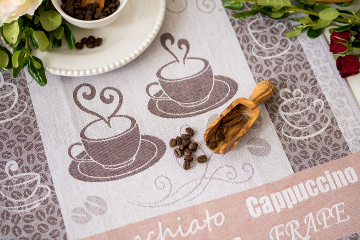 Coffee Love Espresso Jacquard Woven Kitchen Tea Towel - Brown - Crystal Arrow