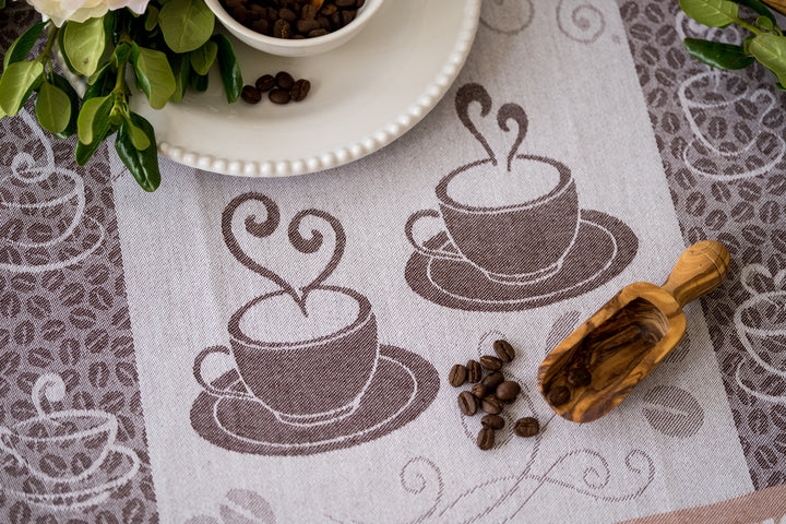 Coffee Love Espresso Jacquard Woven Kitchen Tea Towel - Brown - Crystal Arrow