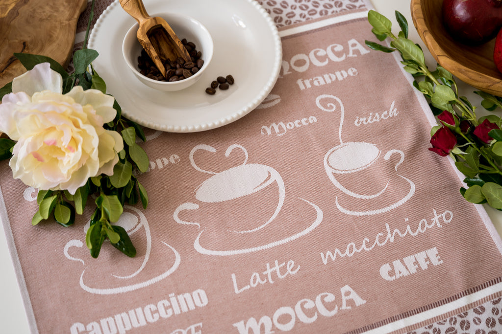 Coffee Espresso Jacquard Woven Kitchen Tea Towel - Brown - Crystal Arrow