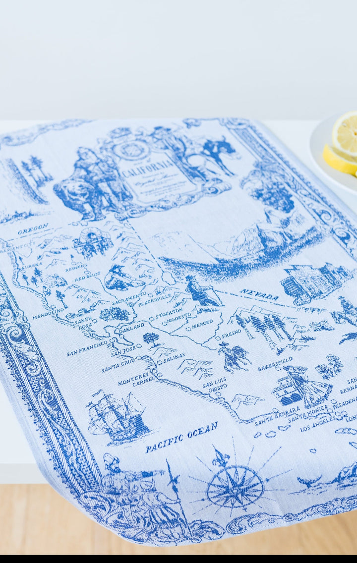 California State Map Jacquard Kitchen Tea Towel - Blue - Crystal Arrow