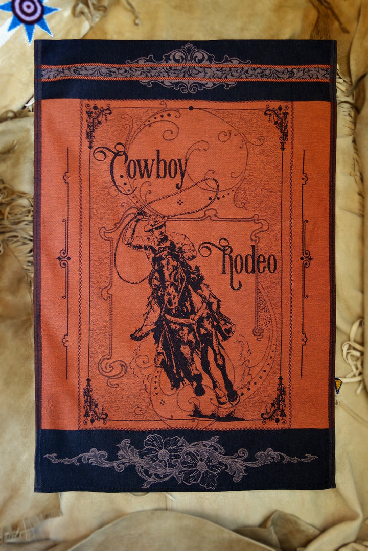 Cowboy Rodeo Jacquard Woven Kitchen Tea Towel - Brick - Crystal Arrow