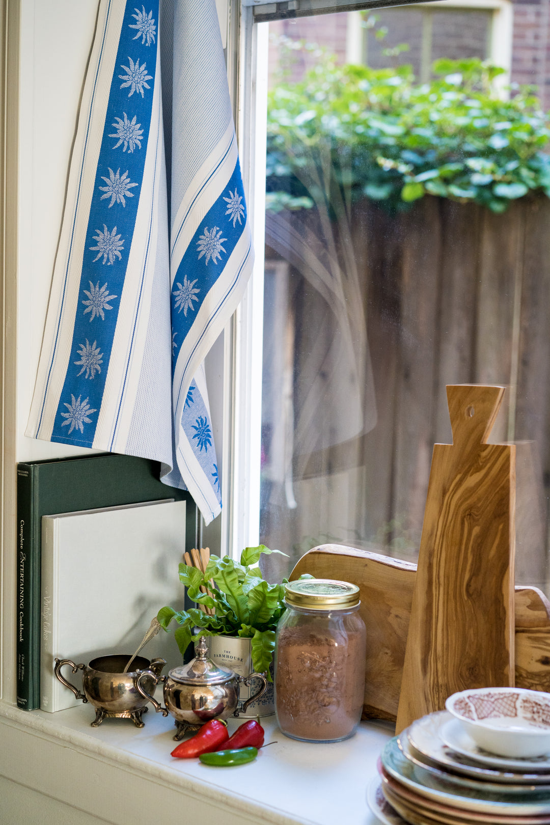 Edelweiss Jacquard Woven Kitchen Tea Towel - Side Variation - Blue - Crystal Arrow