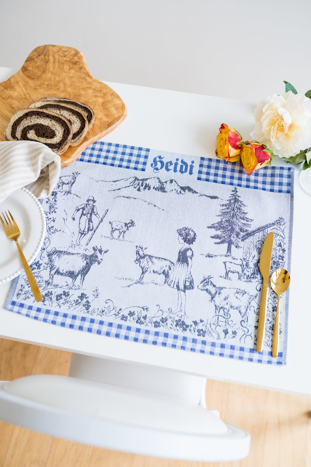 Heidi Swiss Alps Jacquard Woven Kitchen Tea Towel - Blue - Crystal Arrow