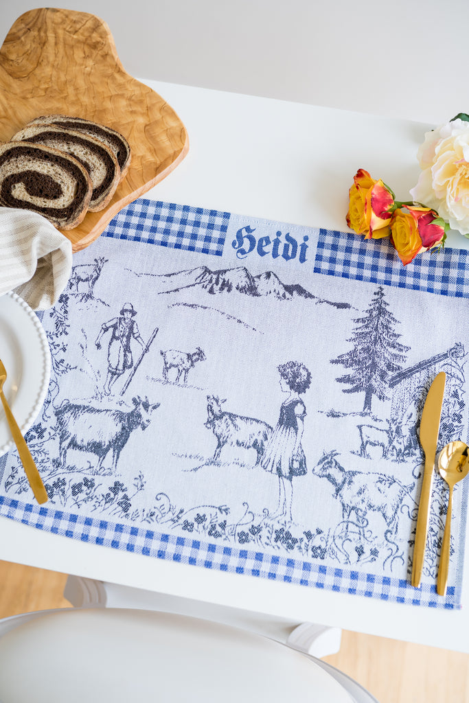 Heidi Swiss Alps Jacquard Woven Kitchen Tea Towel - Blue - Crystal Arrow