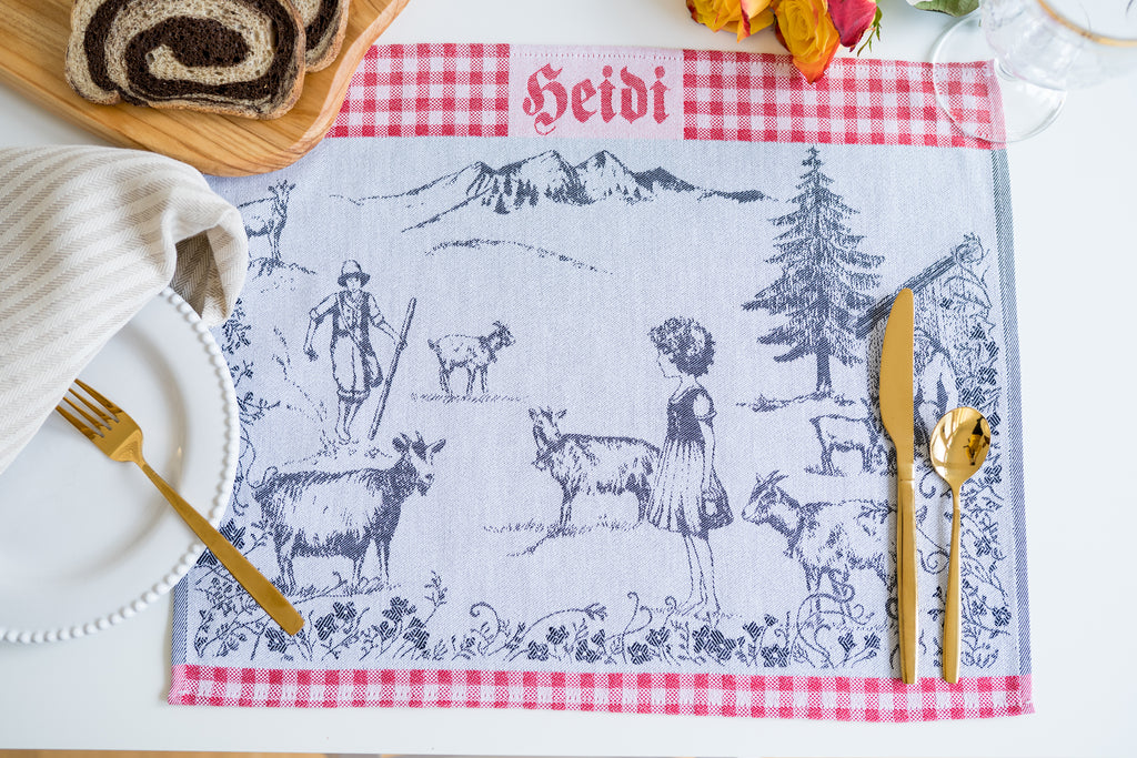 Heidi Swiss Alps Jacquard Woven Kitchen Tea Towel - Red - Crystal Arrow