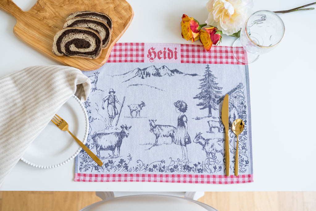 Heidi Swiss Alps Jacquard Woven Kitchen Tea Towel - Red - Crystal Arrow