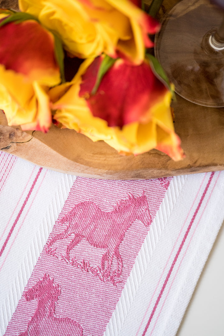 Horses Jacquard Woven Kitchen Tea Towel - Red - Crystal Arrow