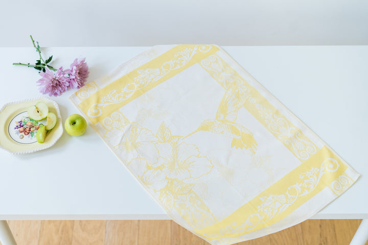 Hummingbird Jacquard Woven Kitchen Tea Towel - Yellow - Crystal Arrow