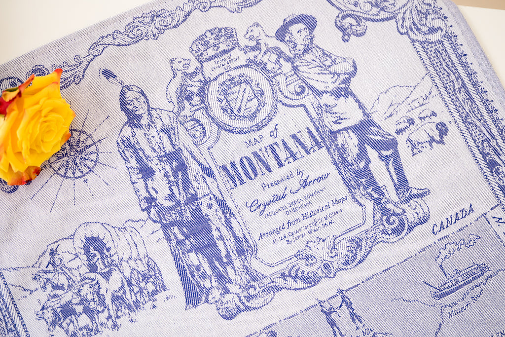 Montana State Map Jacquard Woven Kitchen Tea Towel - Blue - Crystal Arrow