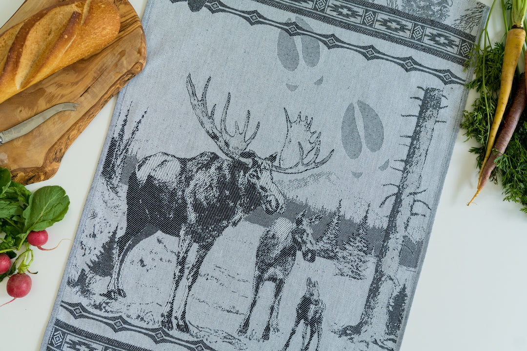 Moose Jacquard Woven Kitchen Tea Towel - Black - Crystal Arrow