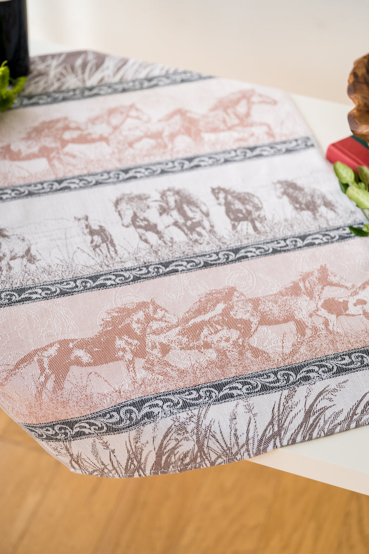 Mustang Stampede Jacquard Woven Kitchen Tea Towel - Brown - Crystal Arrow