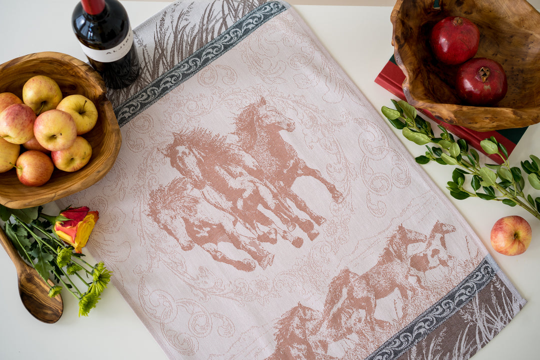 Mustang Trio Jacquard Woven Kitchen Tea Towel - Brown - Crystal Arrow