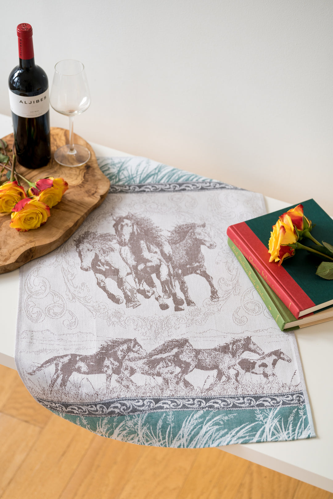 Mustang Trio Jacquard Woven Kitchen Tea Towel - Green - Crystal Arrow