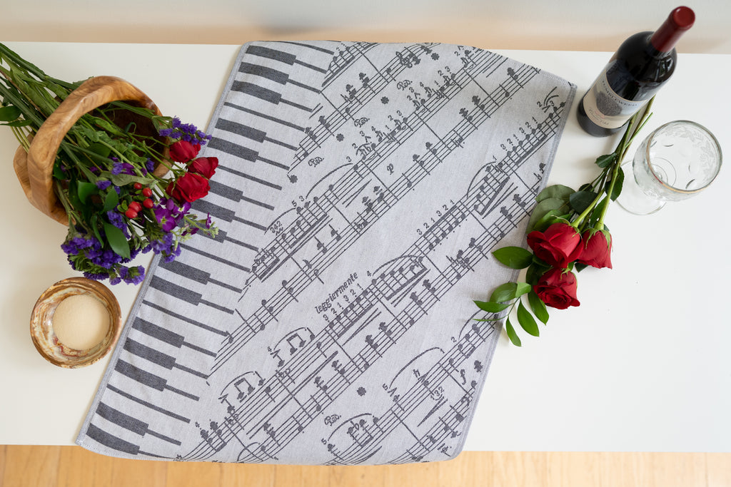 Piano Music Notes Jacquard Woven Kitchen Tea Towel - Crystal Arrow