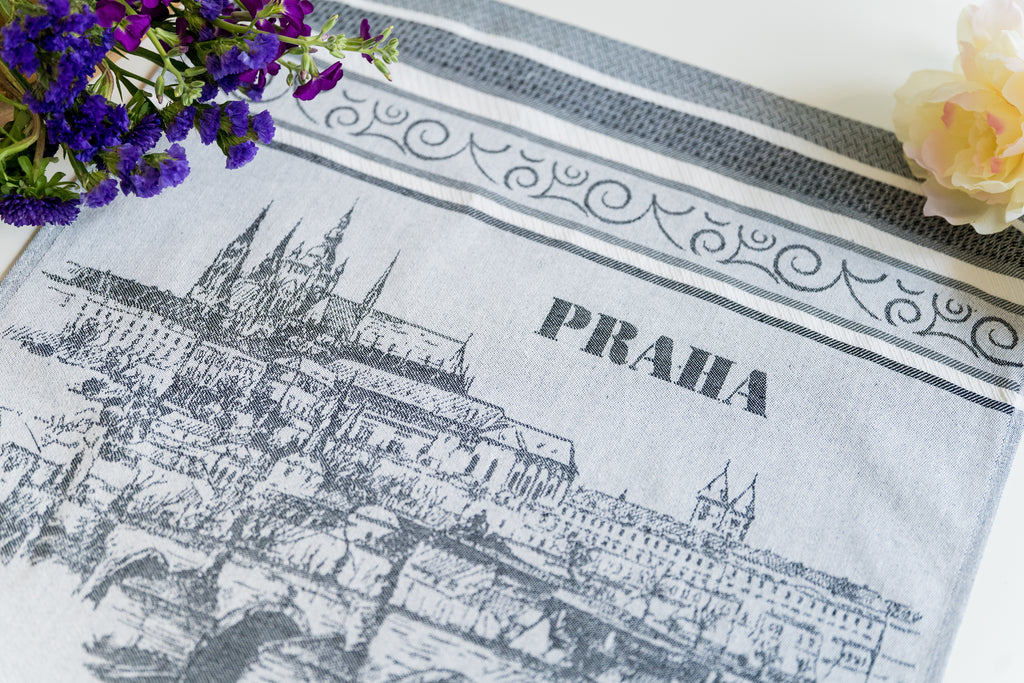Prague Jacquard Woven Kitchen Tea Towel - Black - Crystal Arrow