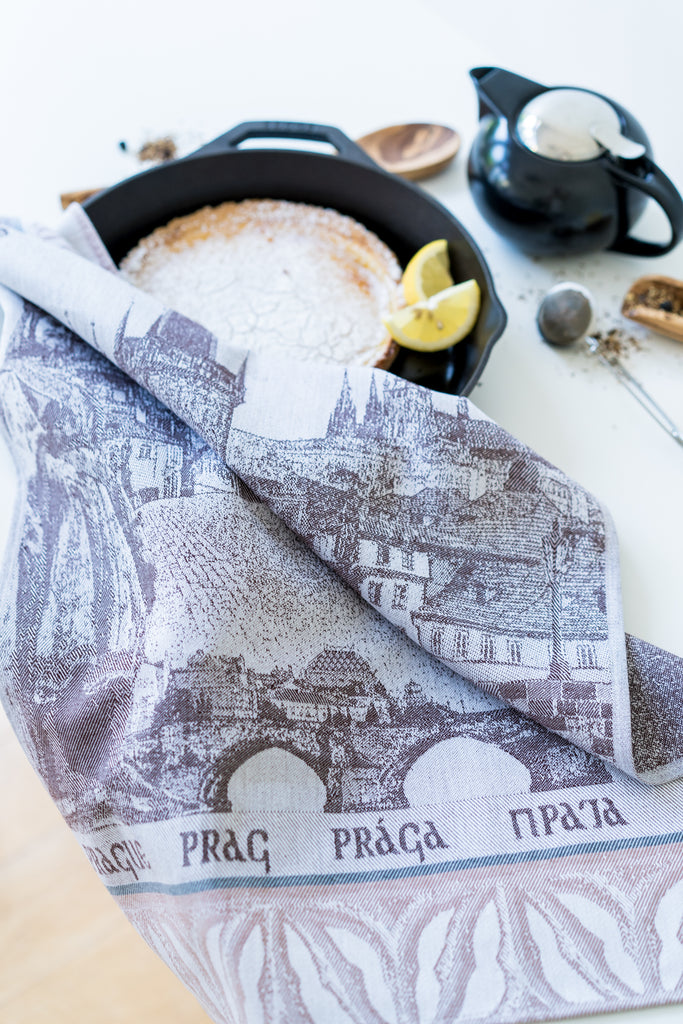 Prague Jacquard Woven Kitchen Tea Towel - Brown - Crystal Arrow