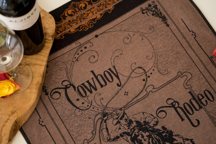 Cowboy Rodeo Jacquard Woven Kitchen Tea Towel - Brown - Crystal Arrow