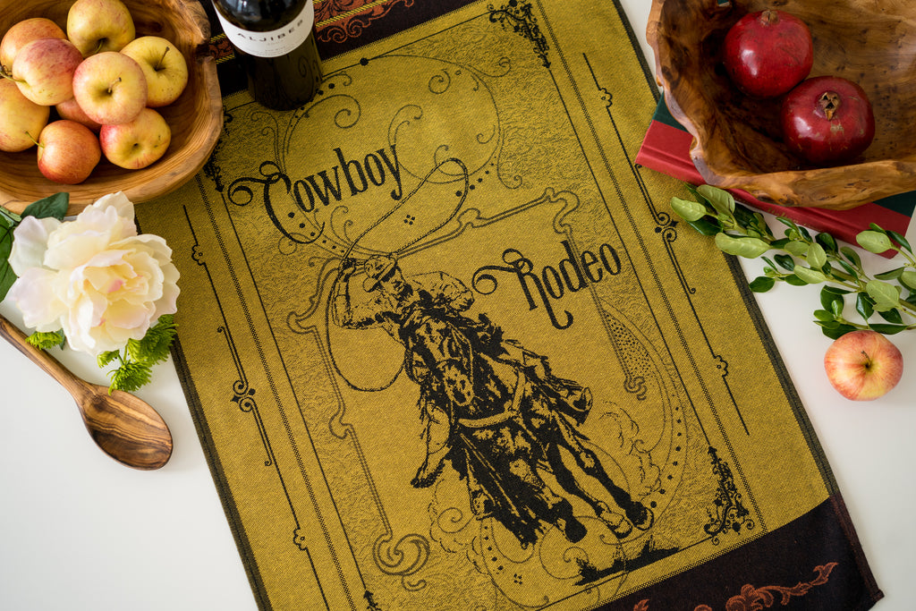 Cowboy Rodeo Jacquard Woven Kitchen Tea Towel - Yellow - Crystal Arrow