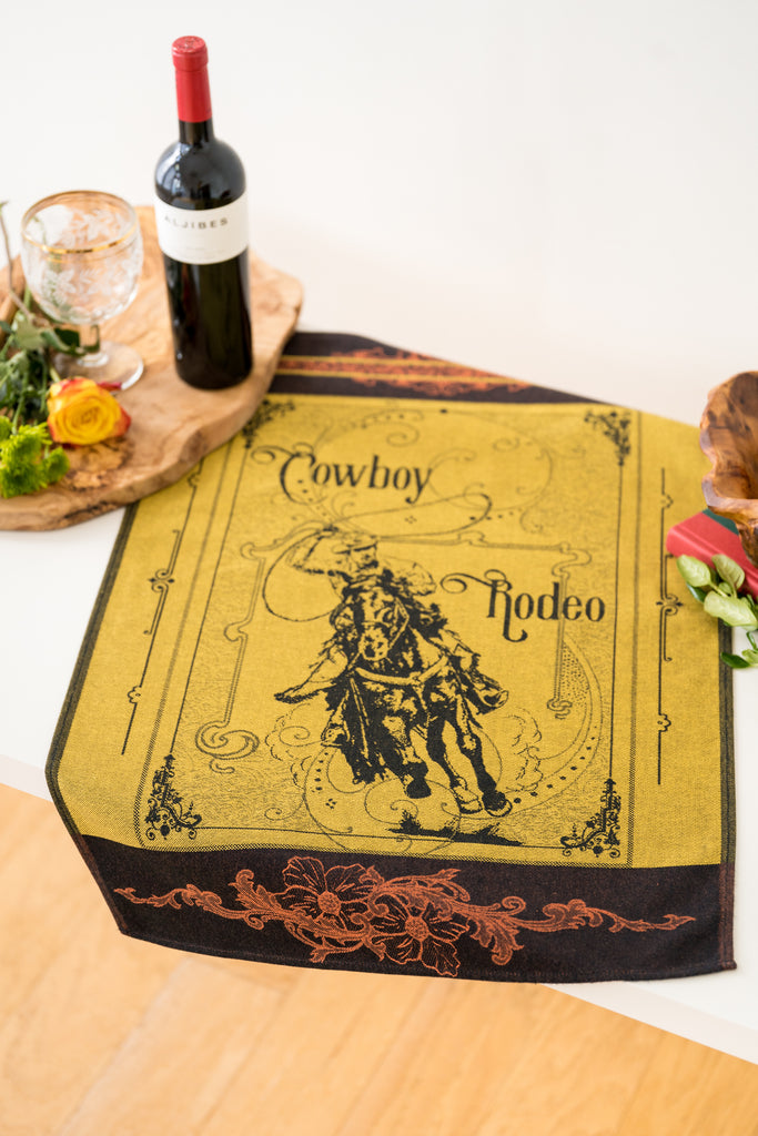 Cowboy Rodeo Jacquard Woven Kitchen Tea Towel - Yellow - Crystal Arrow