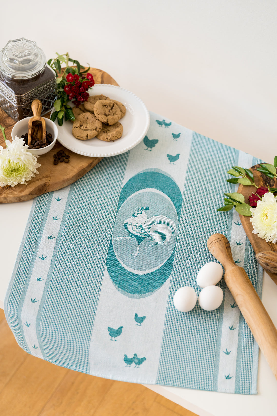 Rooster Jacquard Woven Kitchen Tea Towel - Green - Crystal Arrow