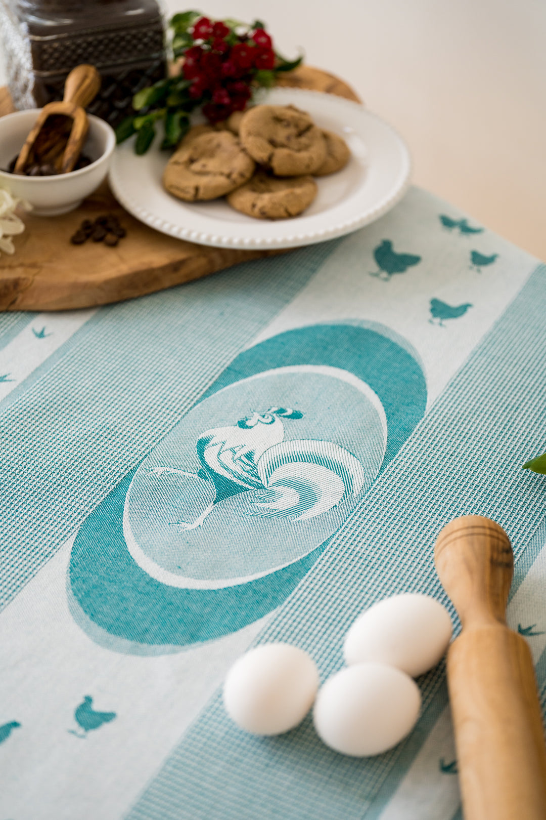 Rooster Jacquard Woven Kitchen Tea Towel - Green - Crystal Arrow