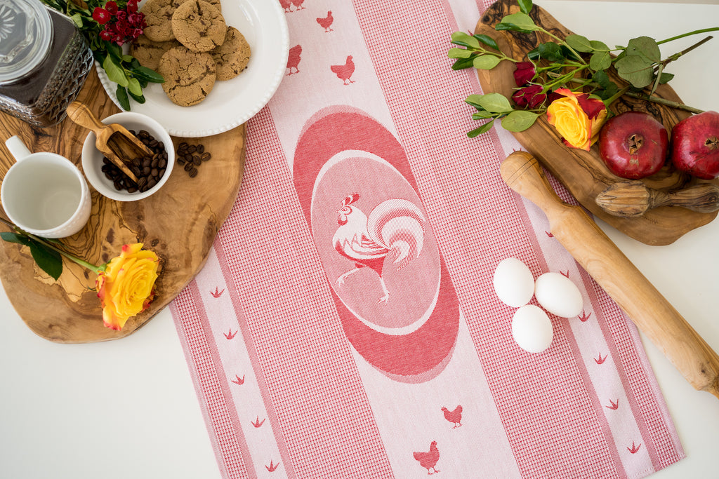 Rooster Jacquard Woven Kitchen Tea Towel - Red - Crystal Arrow