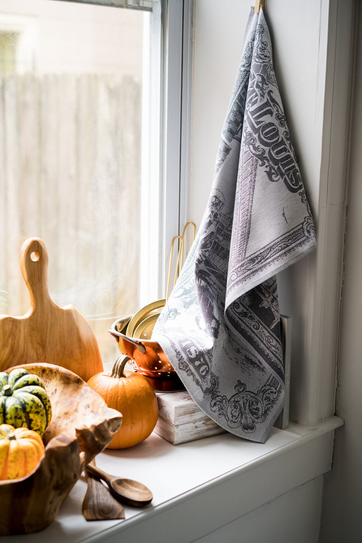 St Louis Jacquard Woven Kitchen Tea Towel - Black - Crystal Arrow