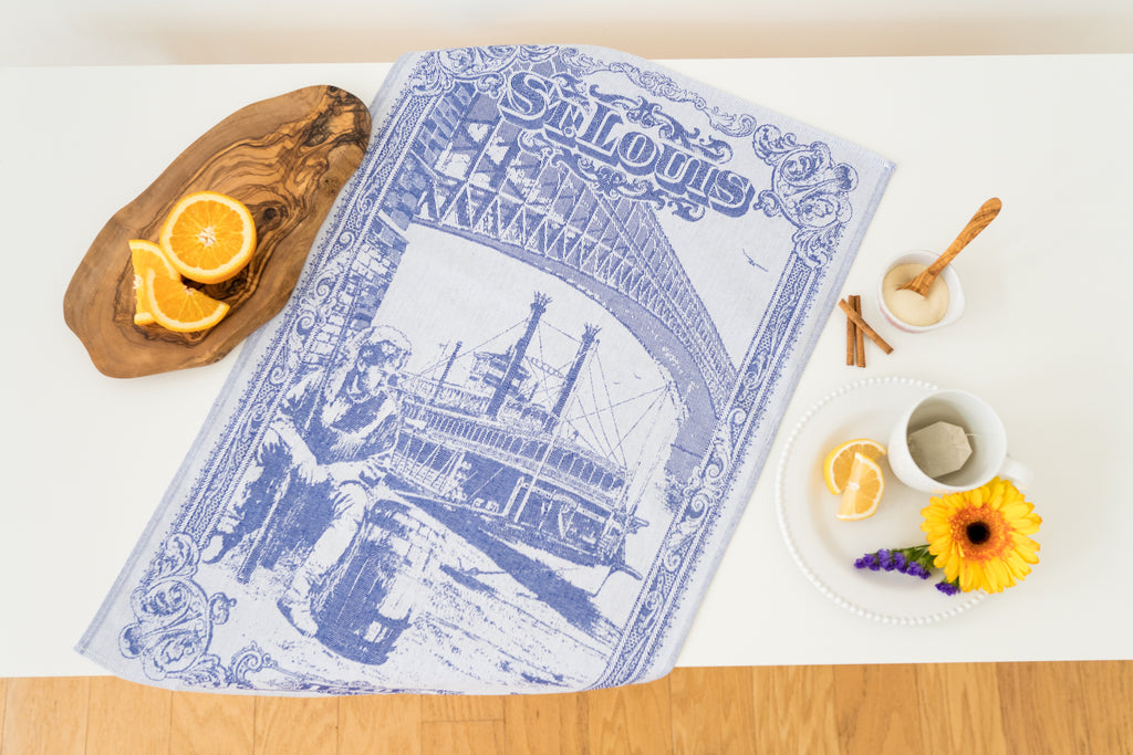 St Louis Jacquard Woven Kitchen Tea Towel - Blue - Crystal Arrow