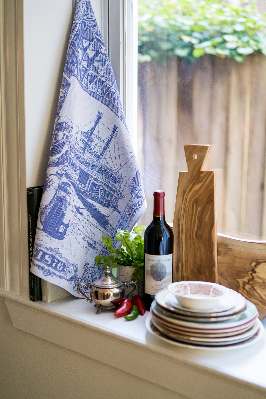 St Louis Jacquard Woven Kitchen Tea Towel - Blue - Crystal Arrow