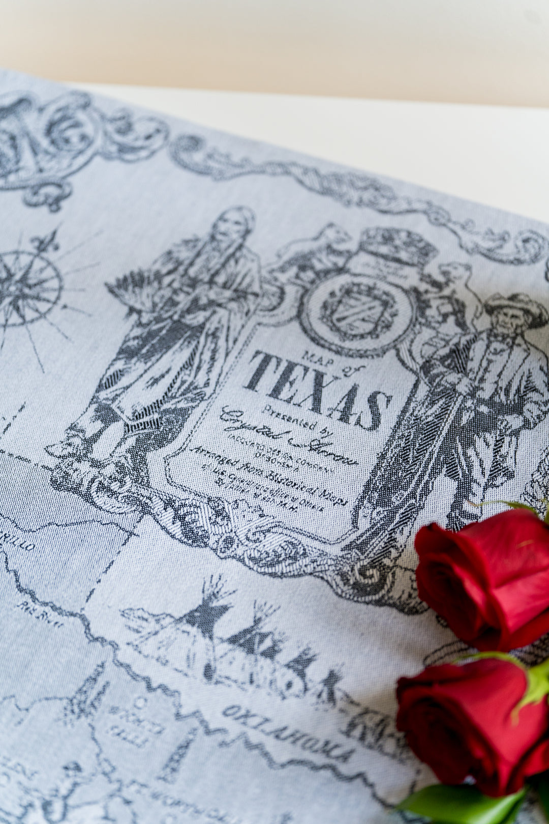 Texas State Map Jacquard Woven Kitchen Tea Towel - Black - Crystal Arrow