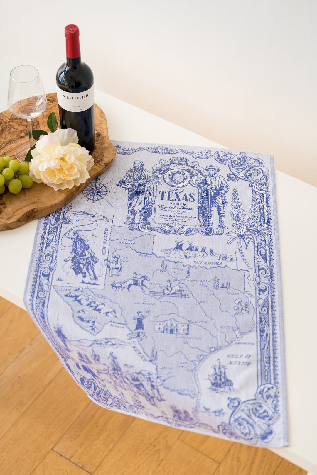 Texas State Map Jacquard Woven Kitchen Tea Towel - Blue - Crystal Arrow