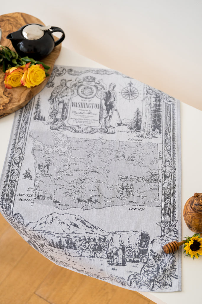 Washington State Map Jacquard Woven Kitchen Tea Towel - Black - Crystal Arrow