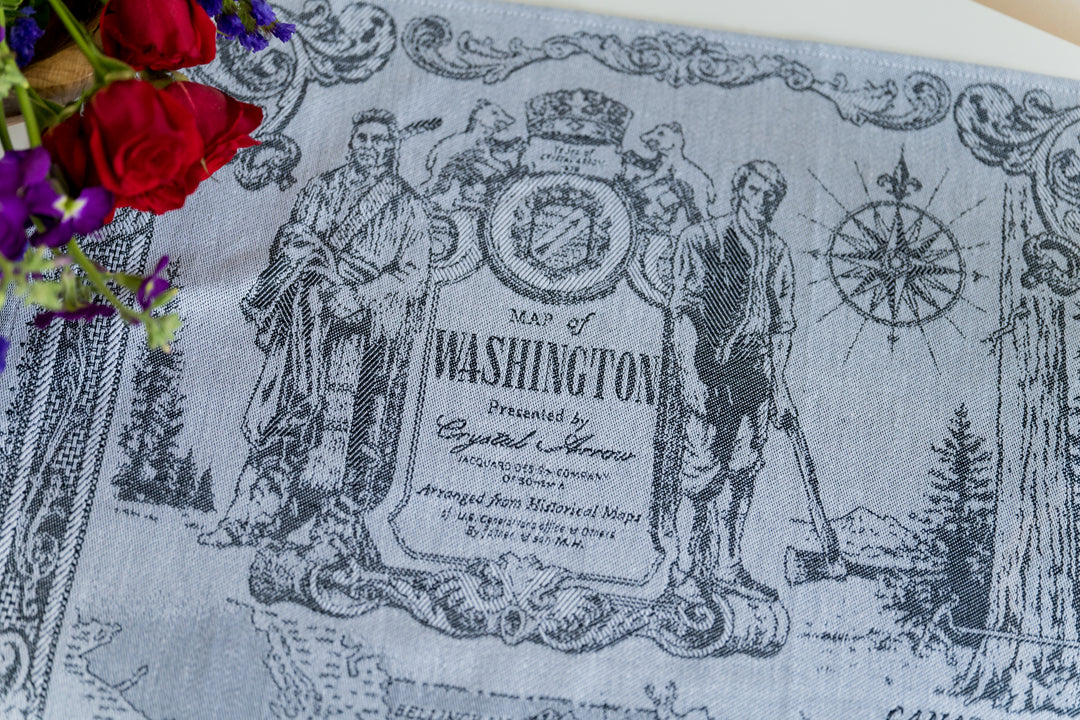 Washington State Map Jacquard Woven Kitchen Tea Towel - Black - Crystal Arrow
