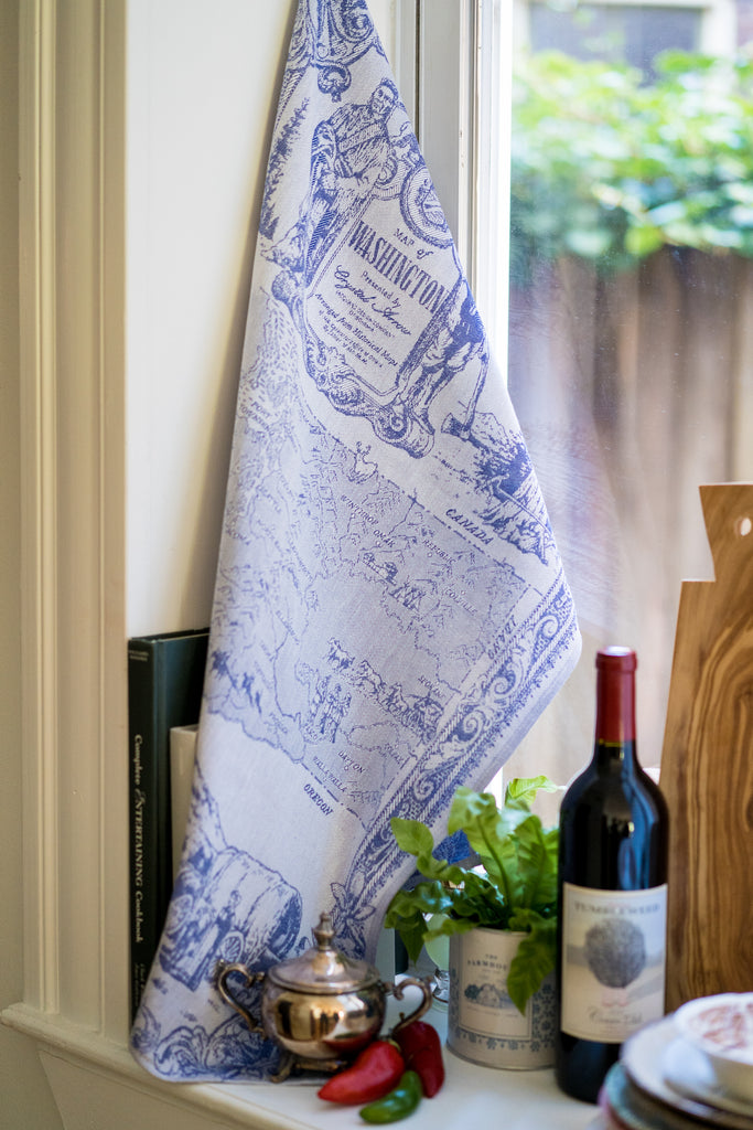 Washington State Map Jacquard Woven Kitchen Tea Towel - Blue - Crystal Arrow
