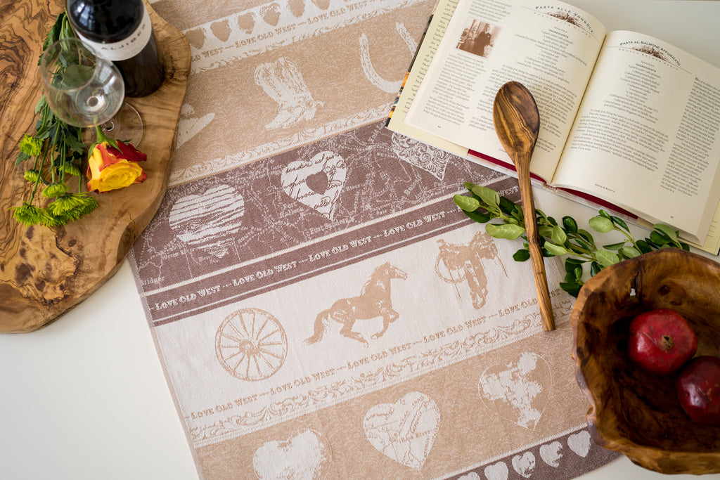 Love Old West Jacquard Woven Kitchen Tea Towel - Brown - Crystal Arrow