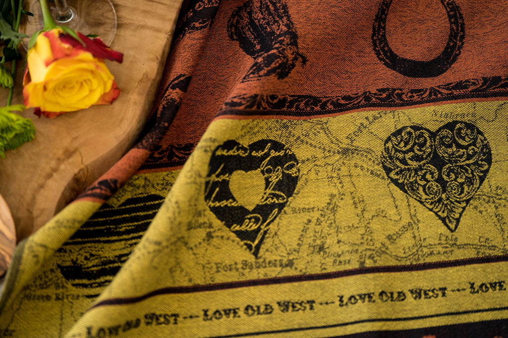 Love Old West Jacquard Woven Kitchen Tea Towel - Brick / Yellow - Crystal Arrow