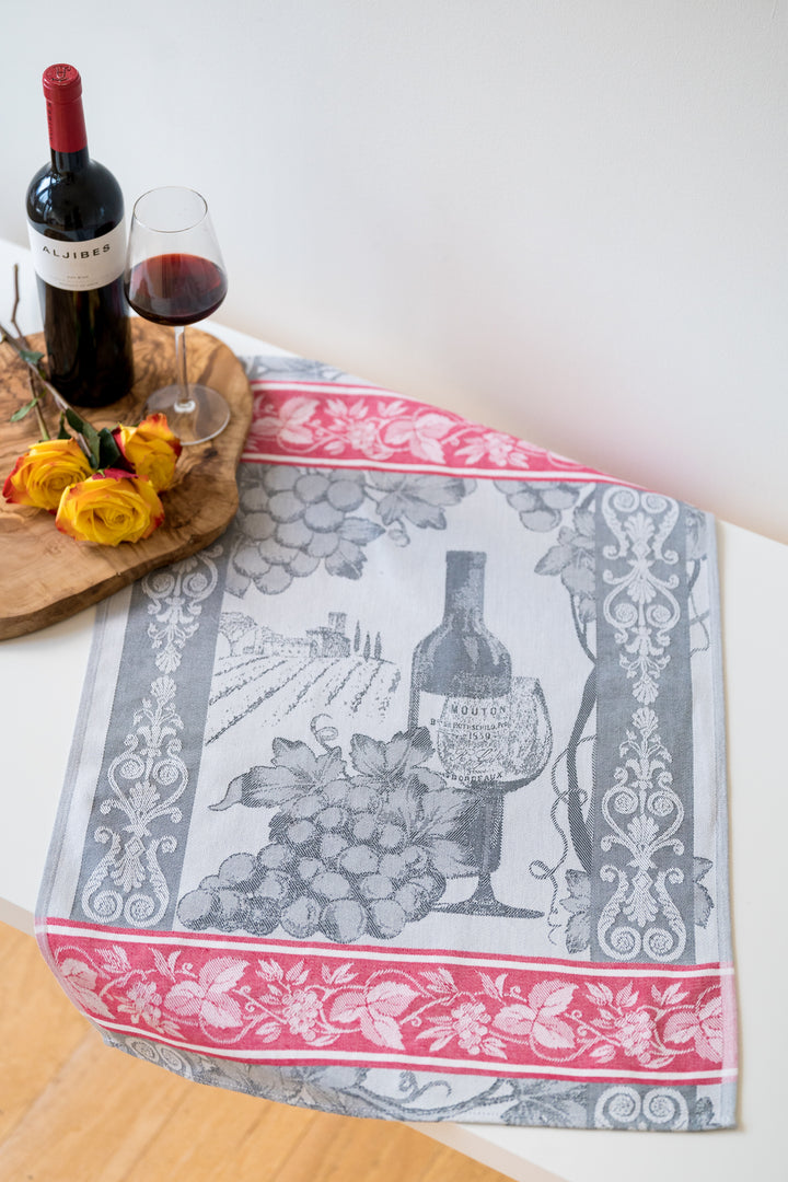 Wine Jacquard Woven Kitchen Tea Towel - Gray with Red - Crystal Arrow